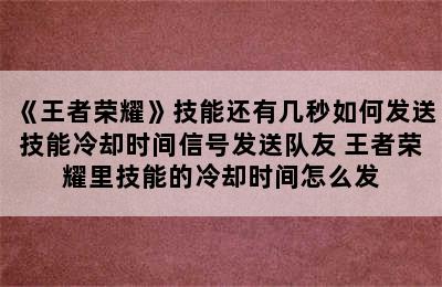 《王者荣耀》技能还有几秒如何发送技能冷却时间信号发送队友 王者荣耀里技能的冷却时间怎么发